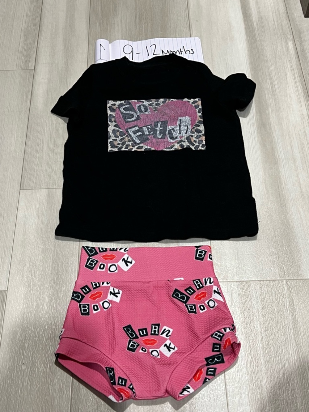 Black Graphic Tee with Pink Leopard Heart + Pink 'Bun Book' Shorts Set